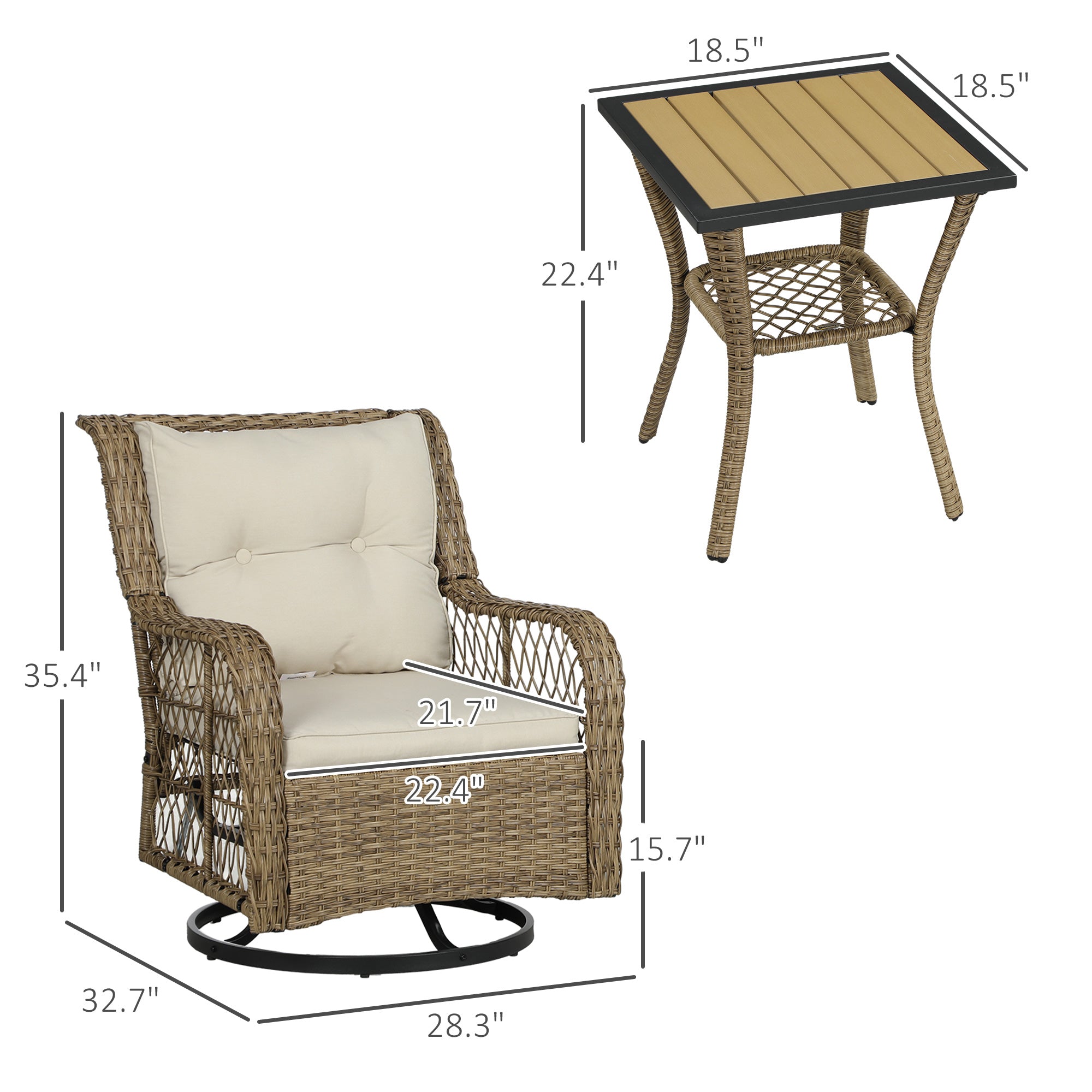 Wicker Bistro Set Swivel Chairs Patio Beige