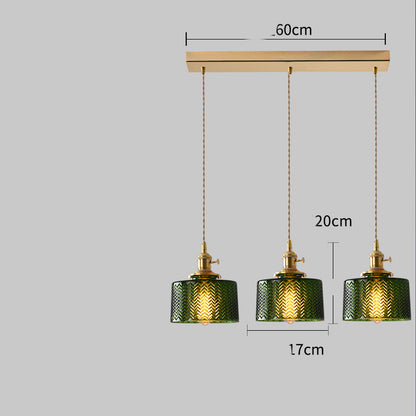 Simple Retro Dining Room Full Copper Glass Chandelier