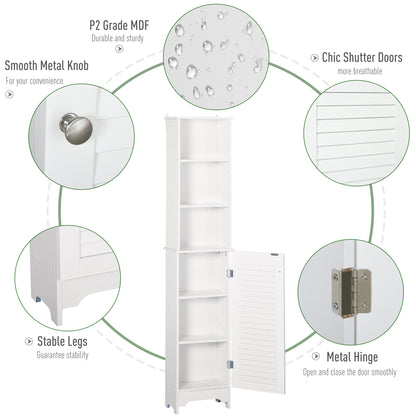 Tall Bathroom Storage Cabinet/Freestanding Tower with 3-Tier Open Adjustable Shelf and Cupboard