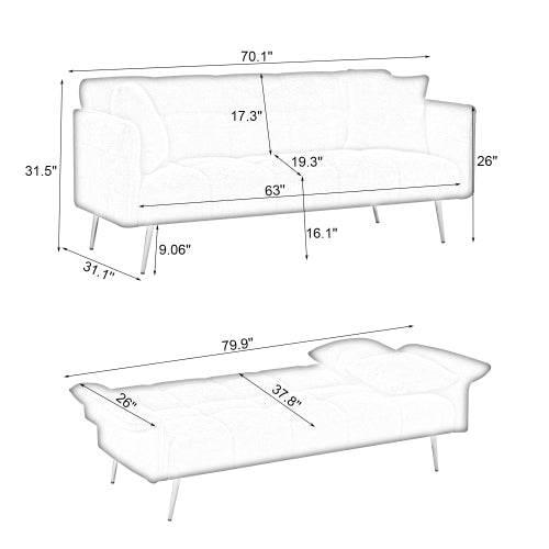 Grey Folding Armrest Sofa Green Quick-Convert