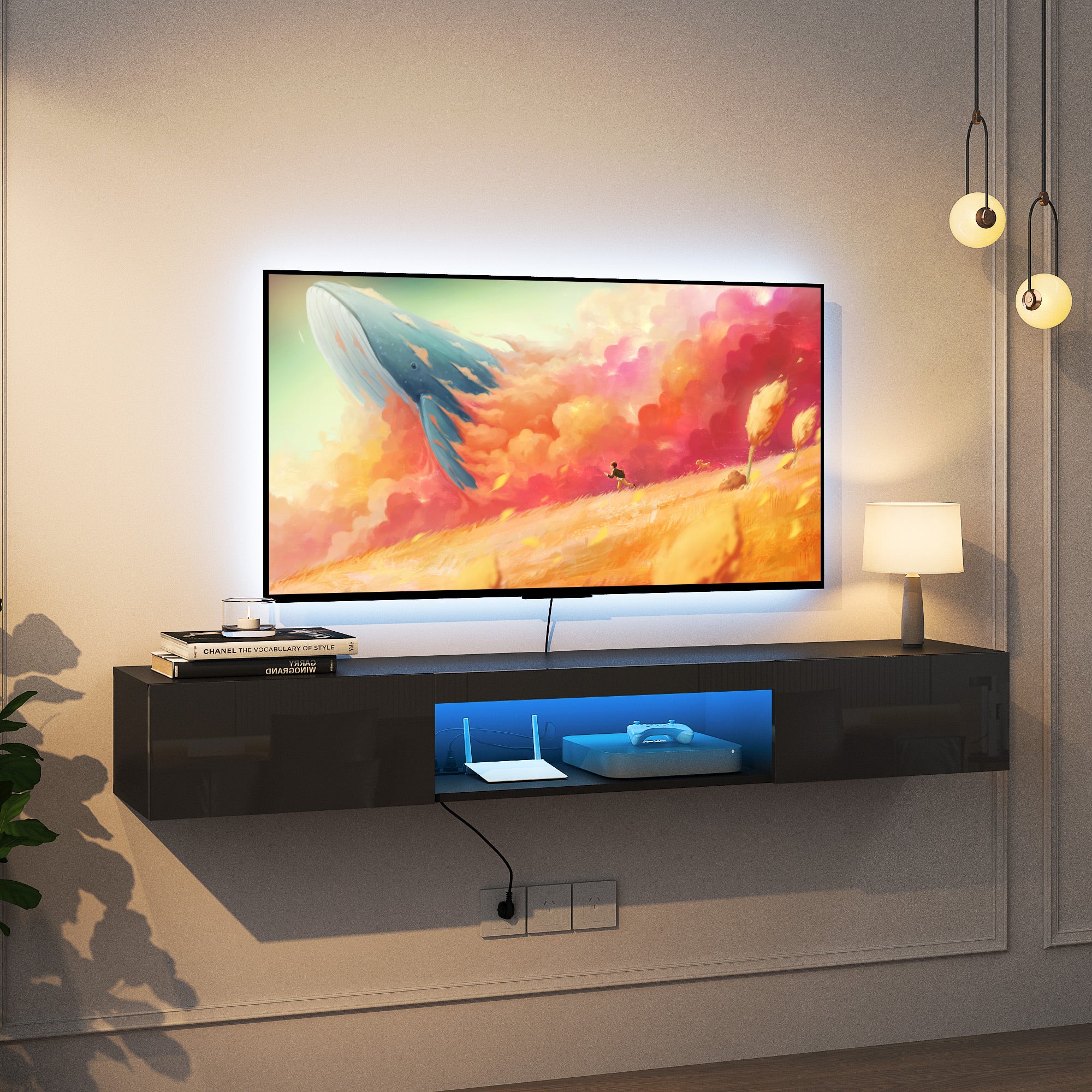 Black LED Floating TV Stand
