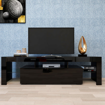 Modern Black TV Stand  20 Colors LED TV Stand W Remote Control Lights