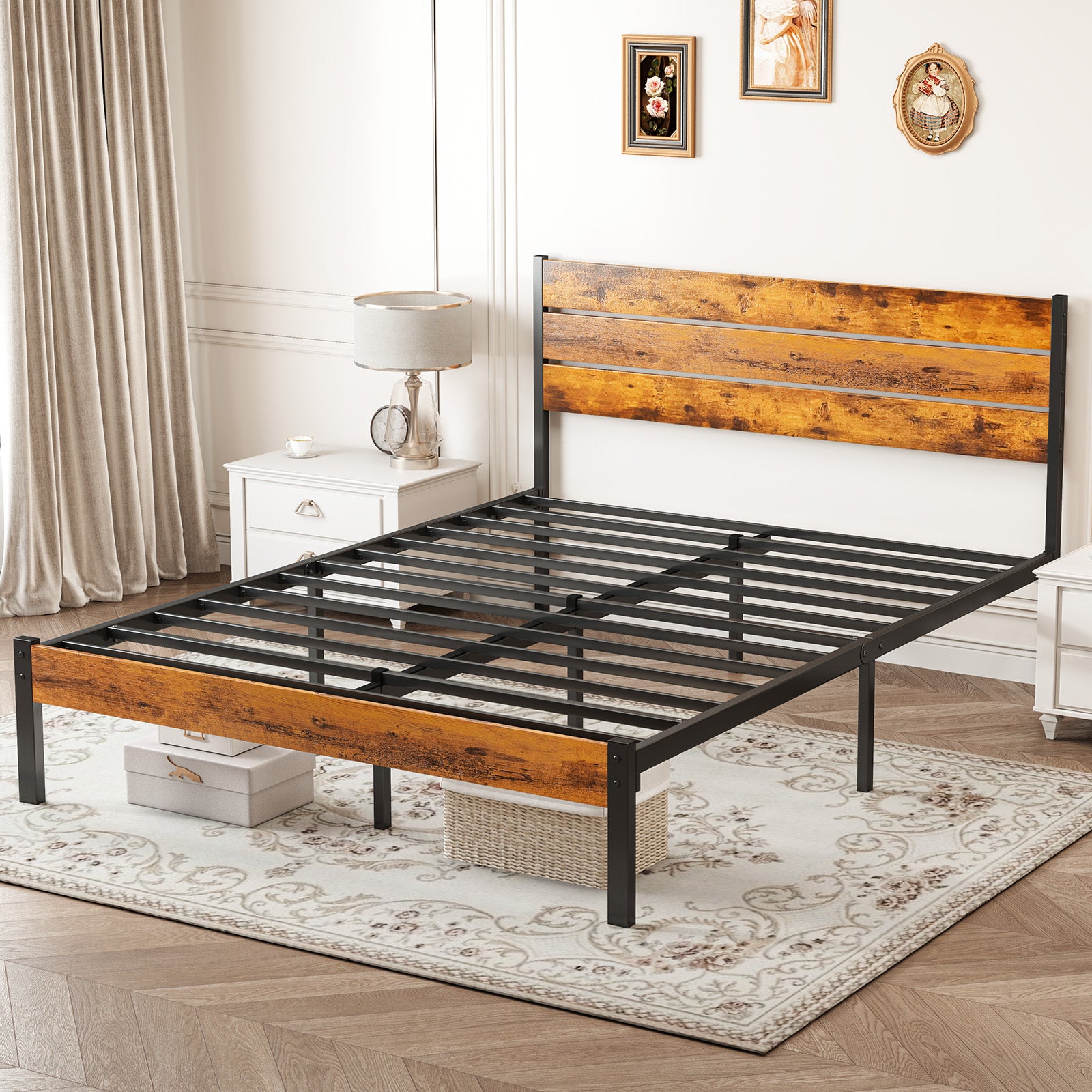 Black Metal Platform Bed Queen Under-Bed Storage