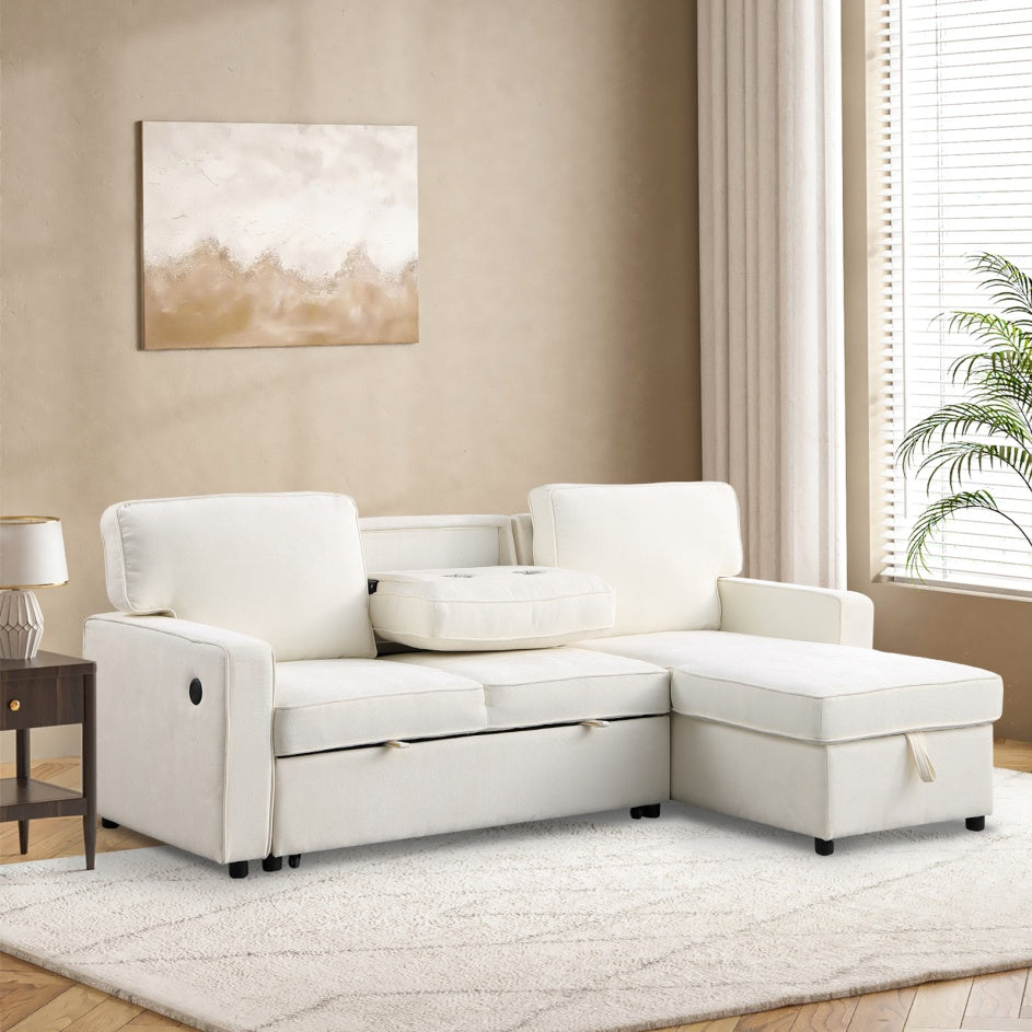 Beige Chenille Sleeper Sofa