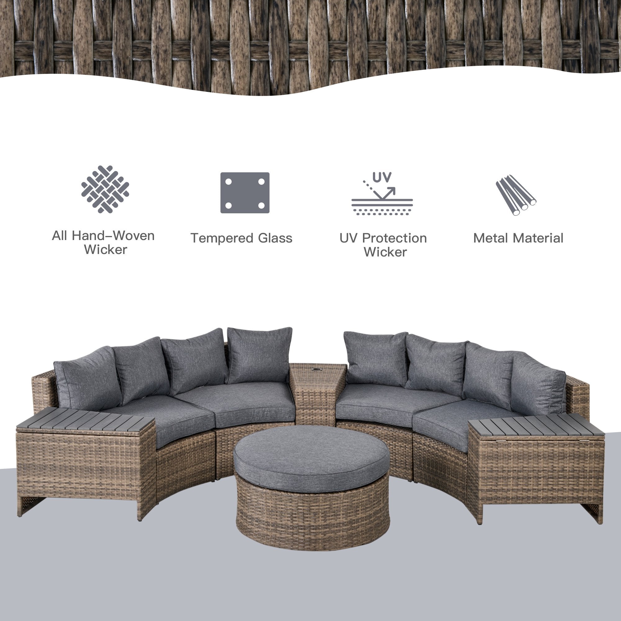 Gray Modular Outdoor Sofa Weather-Resistant Fabric