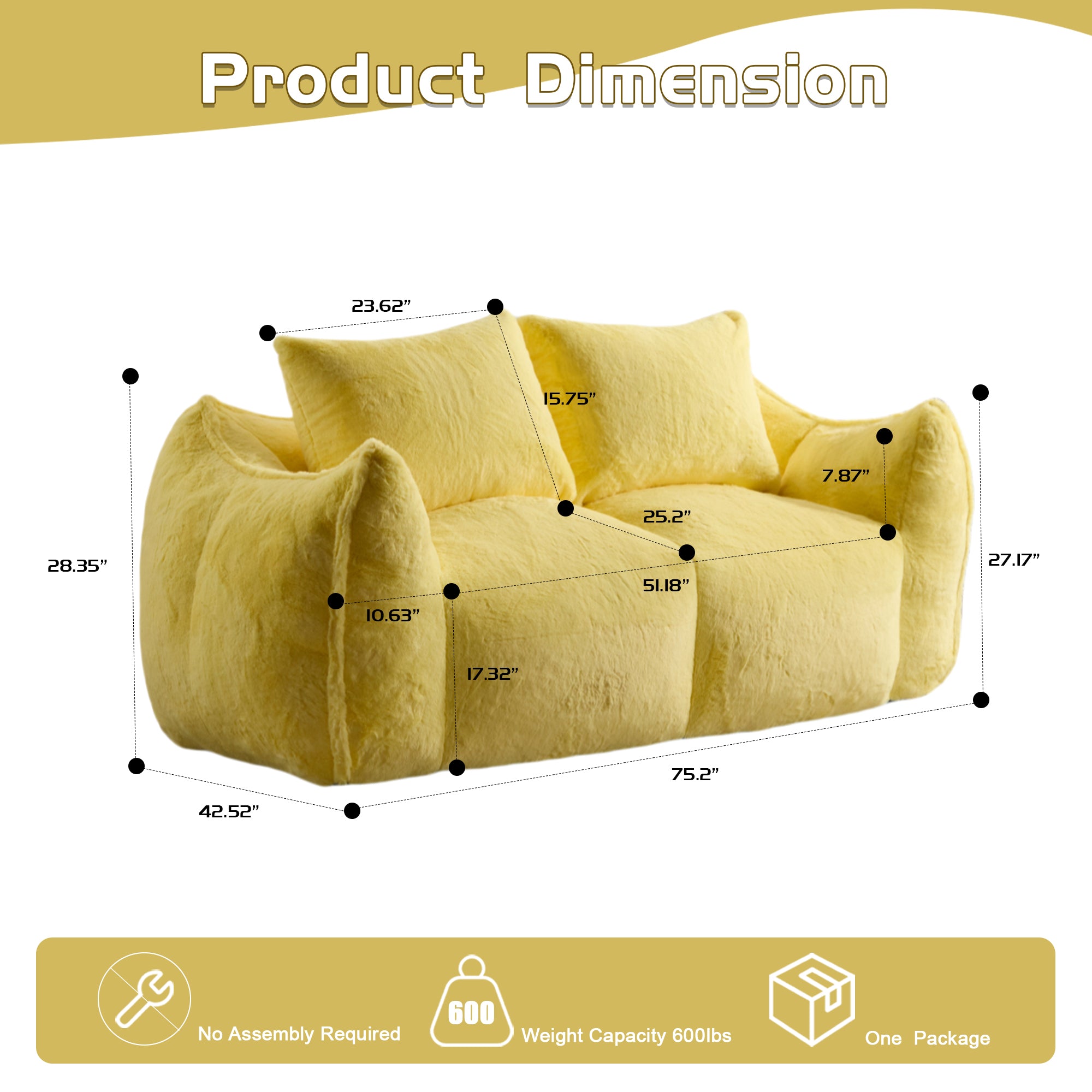 Yellow Fluffy Bean Bag