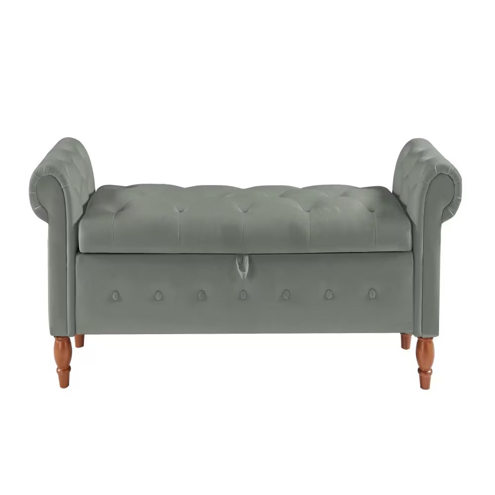 Grey Velvet Storage Ottoman