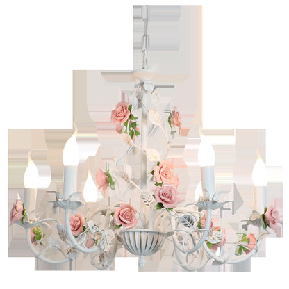 Pastoral Bedroom Chandelier French Living Room Wrought Iron Flowers And Plants Retro Princess Style