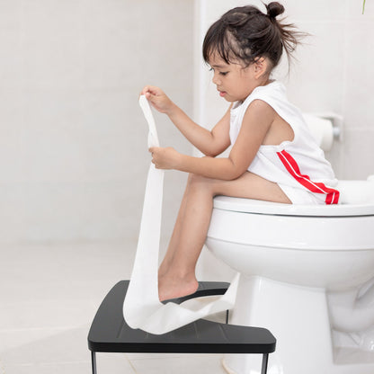1Pc Wooden Metal Potty Stool  6.69in In Bathroom Toilet Stool For Children Rustproof Anti-Slip Poop Stool Black
