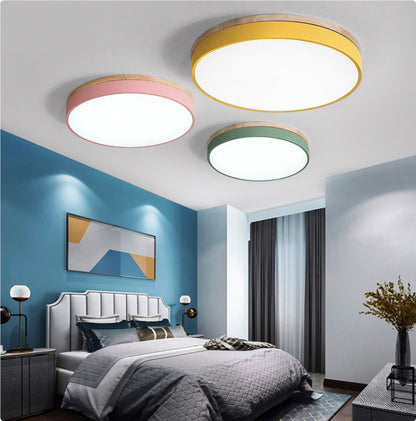 Simple Modern Wooden Lamp Cozy Bedroom Round Ceiling
