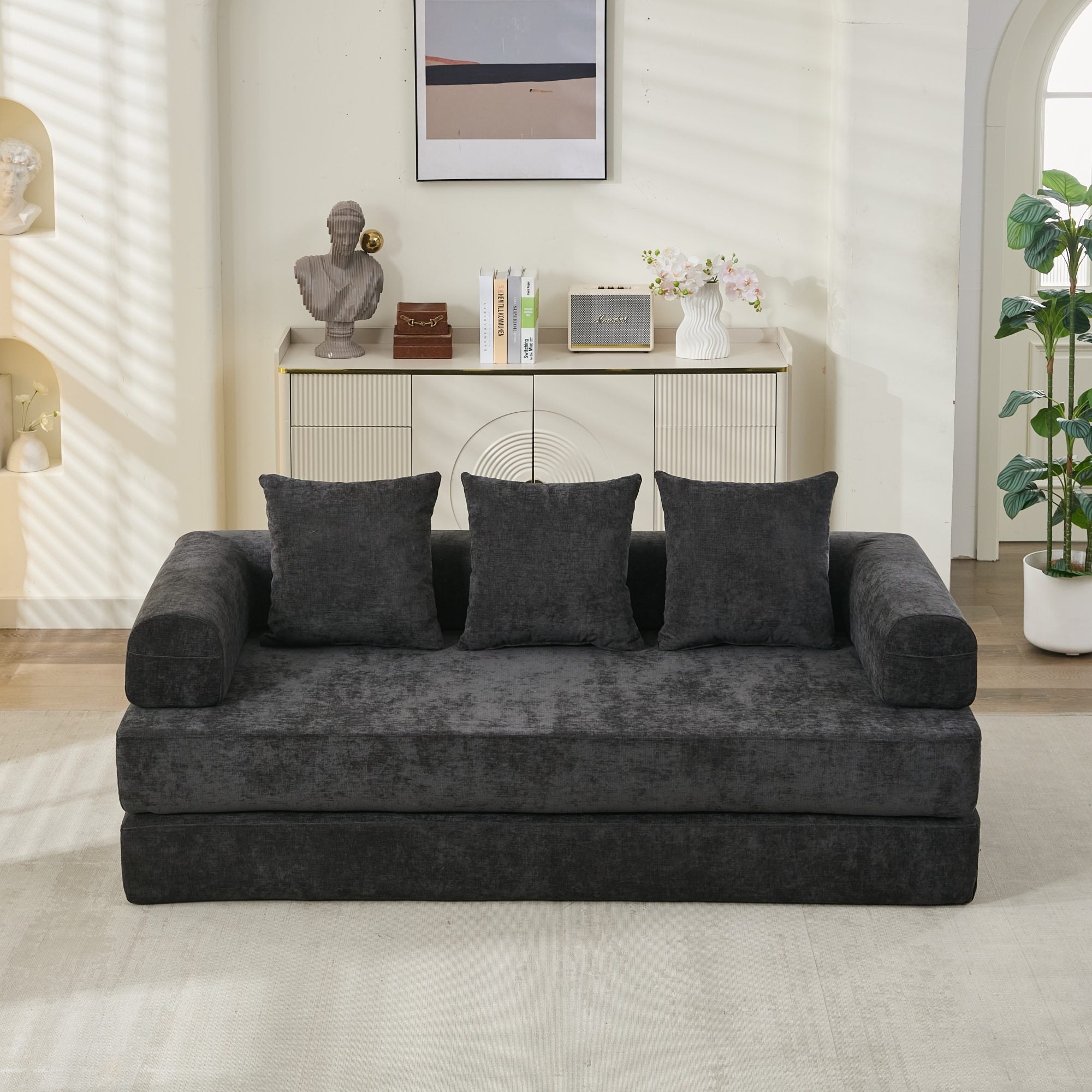 Black Chenille Floor Sofa
