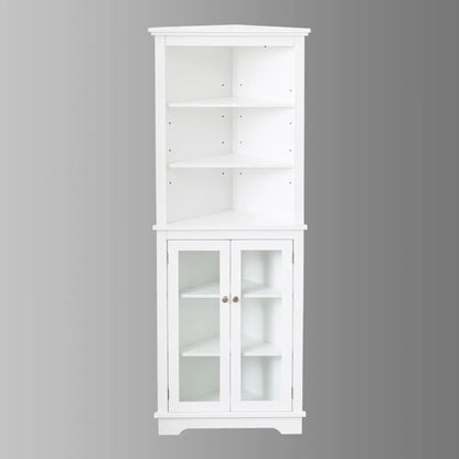 FRALIMK Matte White Tall Corner Storage Cabinet, Floor Storage Narrow Organizers With Double Glass Doors And Adjustable Shelves