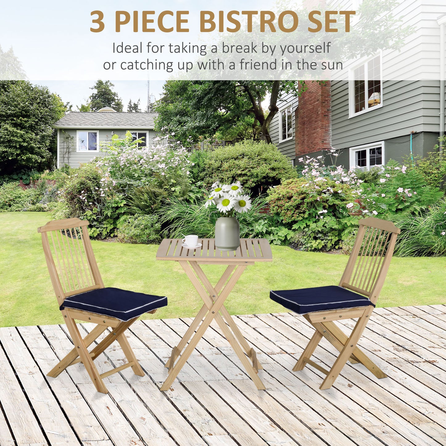 3 Pieces Patio Folding Bistro Set
