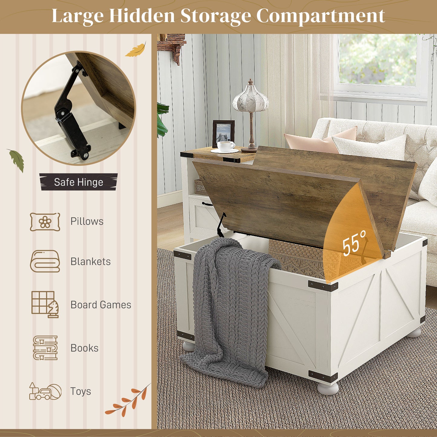 Farmhouse Coffee Table with Storage