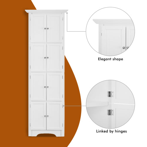 High Storage Cabinet With Door And 4 Shelves, Suitable For Living Room, Kitchen, Office, Bedroom, Bathroom, Modern Style, White