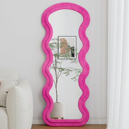 Flannel Full Length Wave Rose Floor Mirror With Stand For Bedroom Living Room Hanging Or Against The Wall