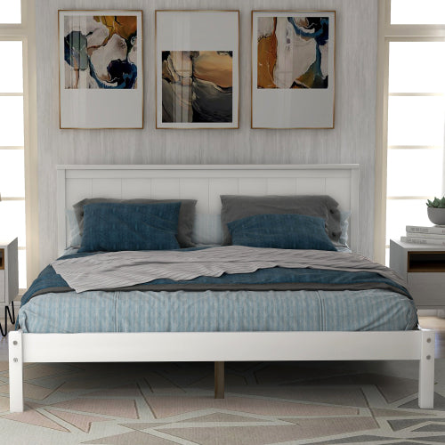 White Wood Platform Bed Pine Full Size No Box Spring