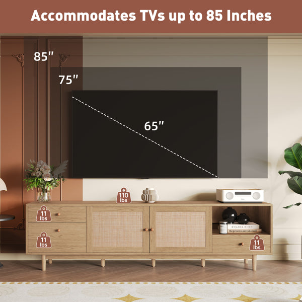 Wood Rattan TV Console
