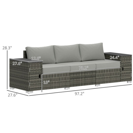 Grey Woven Outdoor Sofa Hidden Storage Armrests