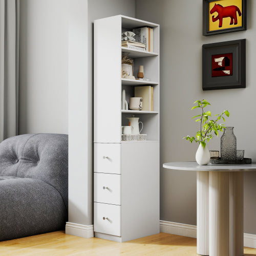 Wooden Storage Cabinet Modern Tall Bookshelf Living Room
