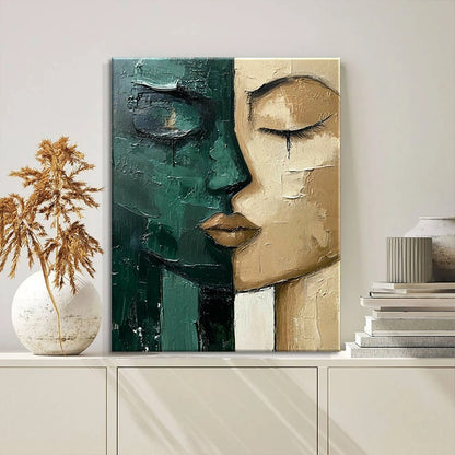 Hand-Painted Oil Painting Modern Art Picture Green And Beige Face Home Living Room Bedroom Bathroom Canvas Wall Art Decor