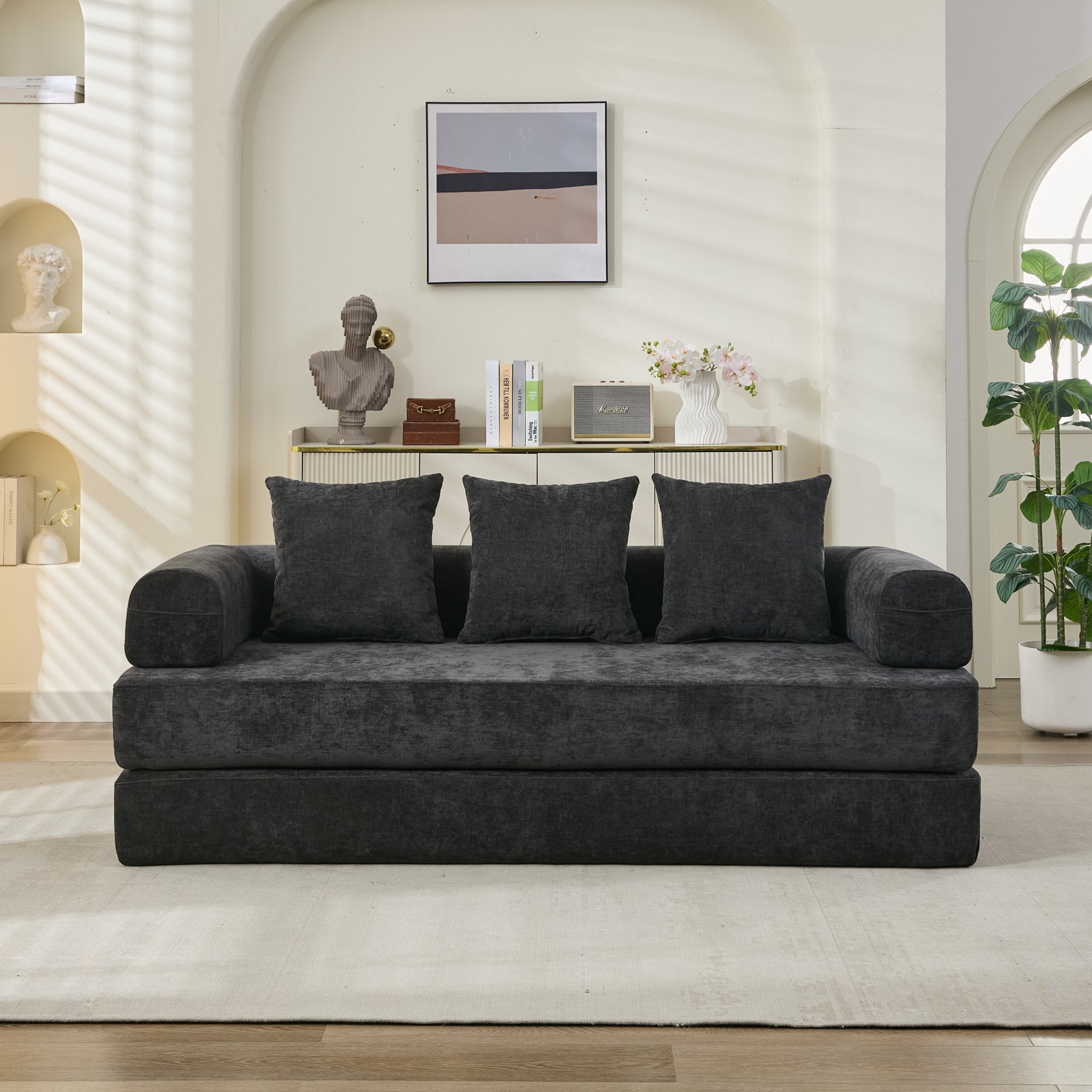 Black Chenille Floor Sofa