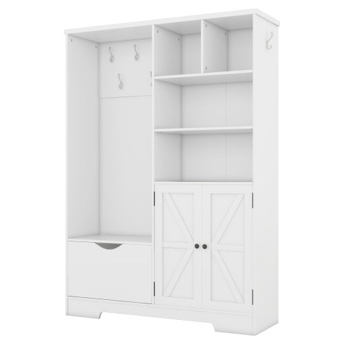 Multi-functional Hall Tree With Storage Shelves Drawers And Cabinet, Elegant Hallway Shoe Cabinet With Bench, Modern Coat Rack With Hooks For Hallway Entryways