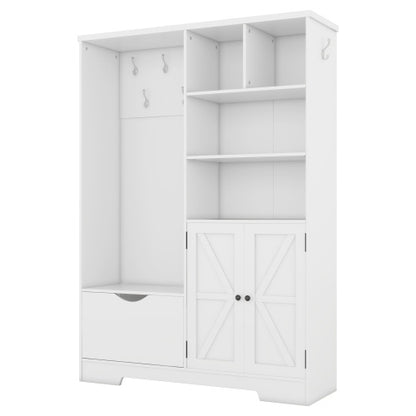 Multi-functional Hall Tree With Storage Shelves Drawers And Cabinet, Elegant Hallway Shoe Cabinet With Bench, Modern Coat Rack With Hooks For Hallway Entryways