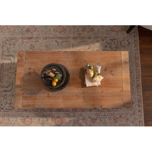 Rectangle Coffee Table With Solid Wood For Living Room, Large 2-Tier Rustic Coffee Table With Storage Shelf, Office And Apartment, Easy Assembly