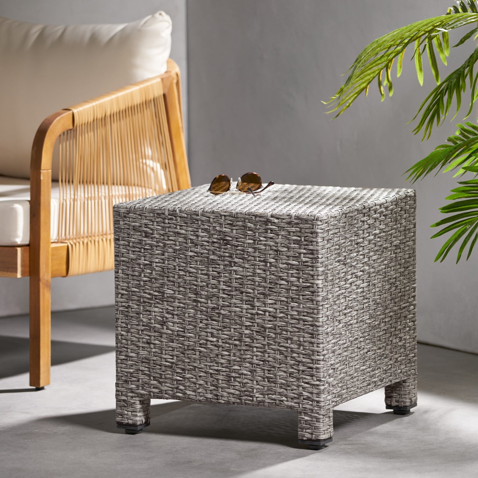 Black Rattan Accent Table