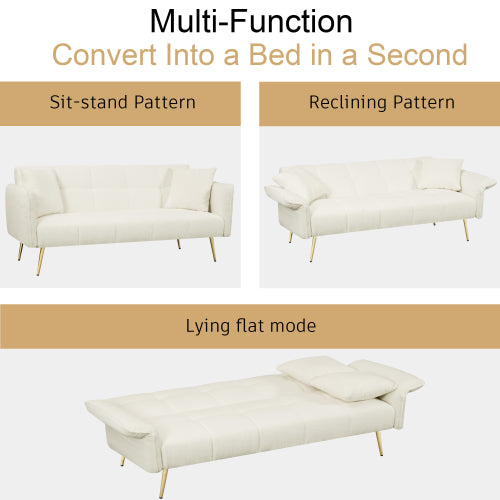 Grey Folding Armrest Sofa Beige Compact Design