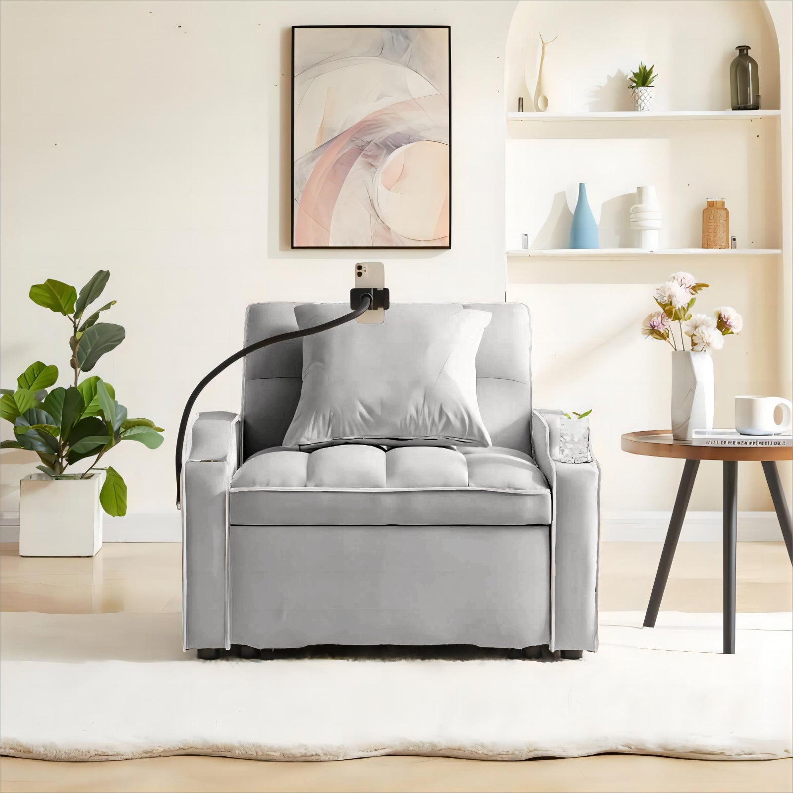 Grey Velvet Sleeper Chair