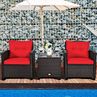 3 Pieces Rattan Patio Furniture Set With Washable Cushion
