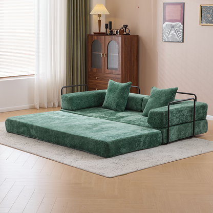 Floor Couch,Compression Sofa,Convertible Floor Sofa Bed-with Pillow Back Support Armrest,Comfy Futon Couch Lounge Sleeper Bed,Chenille Fabric,for Living Room Bedroom Dark Green