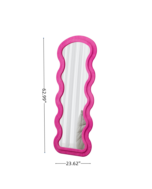 Flannel Full Length Wave Rose Floor Mirror With Stand For Bedroom Living Room Hanging Or Against The Wall