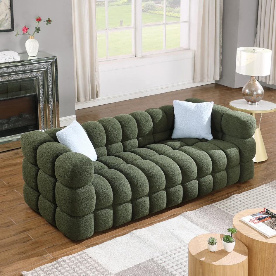 Olive Boucle 3-Seater Sofa