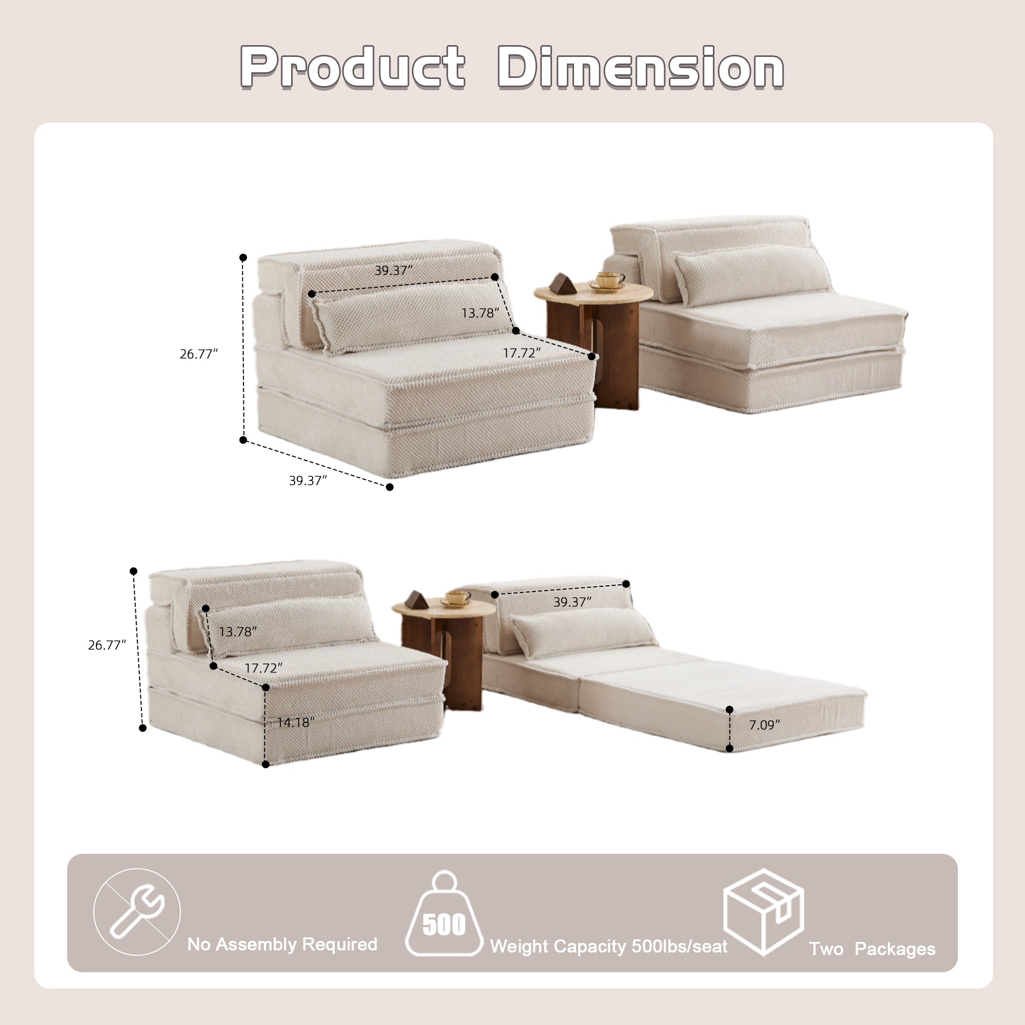 White Modular Floor Sofa Circle Fleece Fabric
