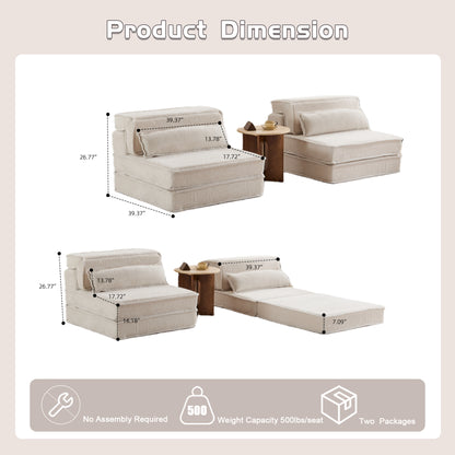 Compression Mahjong Sofa,Convertible Floor Sofa Bed,DIY Boneless Modular Sectional Sofa,No Assembly Required,Circle Fleece Fabric,Oversized 2 Seater With 2 Pillows,White