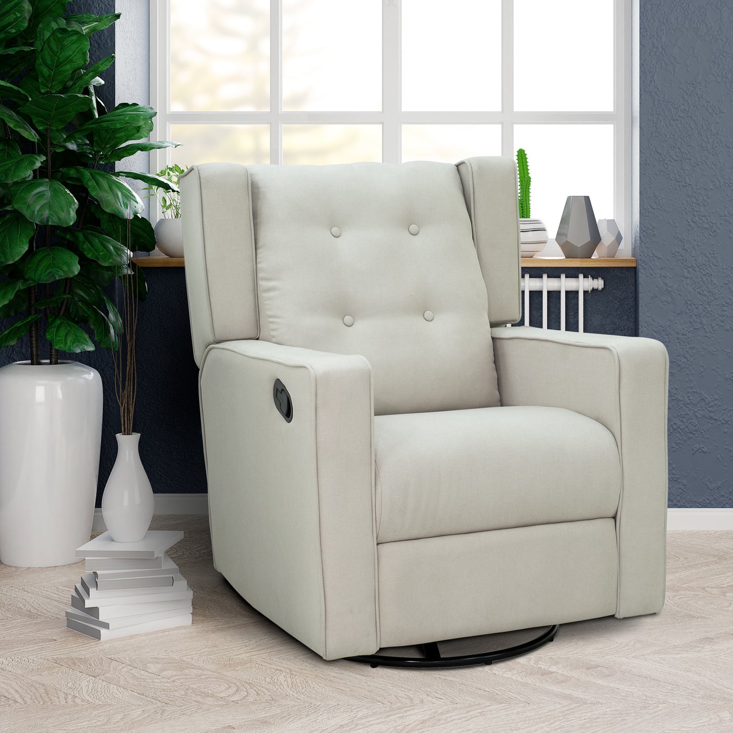 Wingback Recliner Chair Manual Rocking Sofa 360° Swivel Glider with Button Tufted