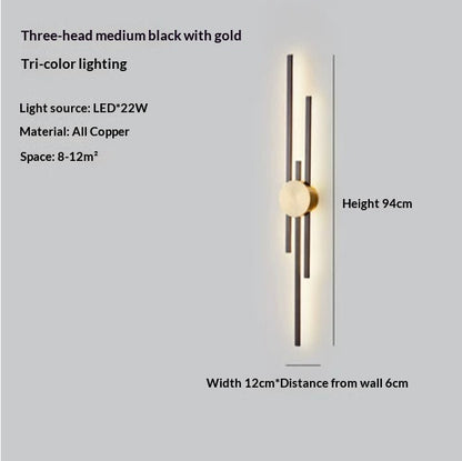 Full Copper Wall Lamp Nordic Light Luxury Long Living Room Corridor Wall Lamp