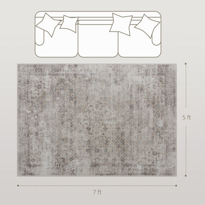 Machine Washable Area Rug 5x7, Non-Slip Traditional Floor Carpet For Living Room, Bedroom, Light Mixed-Brown