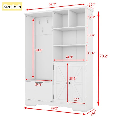 Multi-functional Hall Tree With Storage Shelves Drawers And Cabinet, Elegant Hallway Shoe Cabinet With Bench, Modern Coat Rack With Hooks For Hallway Entryways