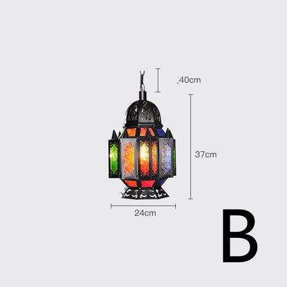 Chandelier Moroccan Retro Wrought Iron Chandelier Stained Glass Lamp