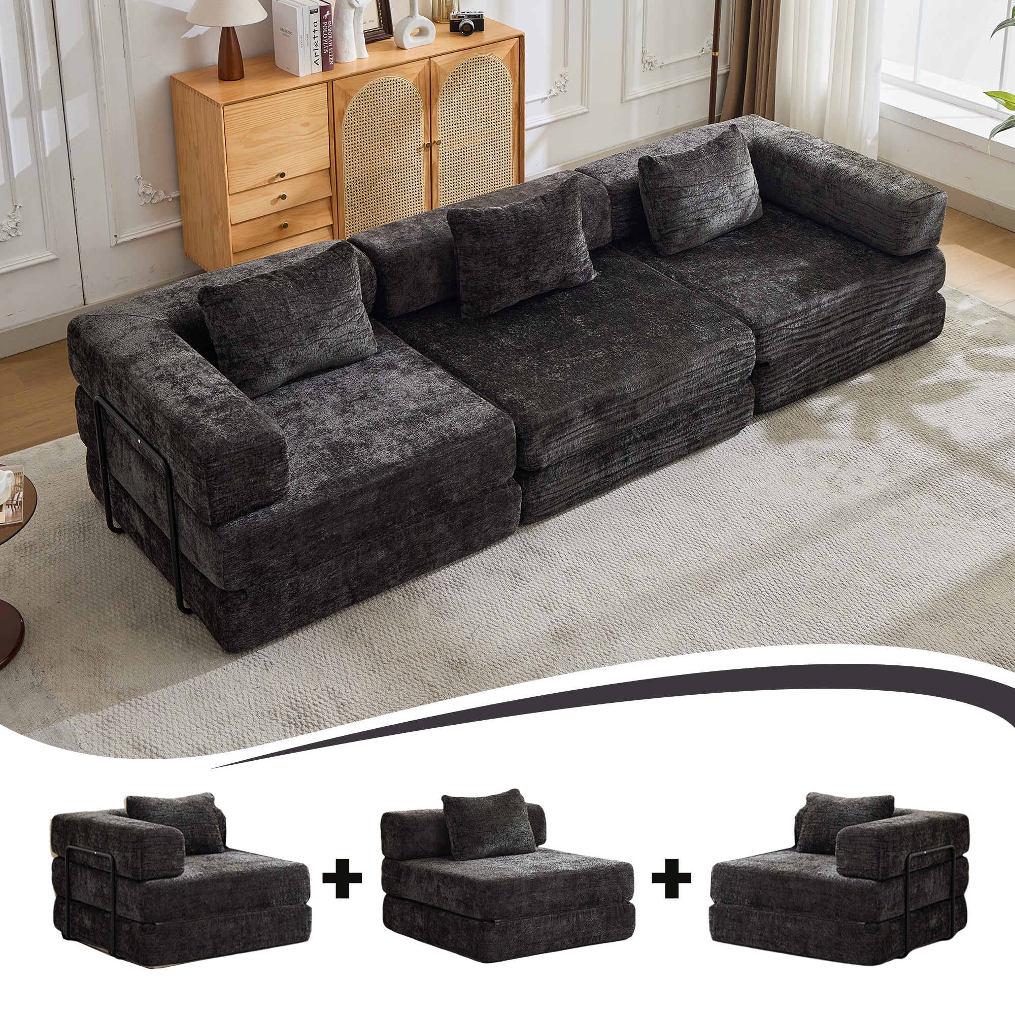 Black Chenille Sofa Bed