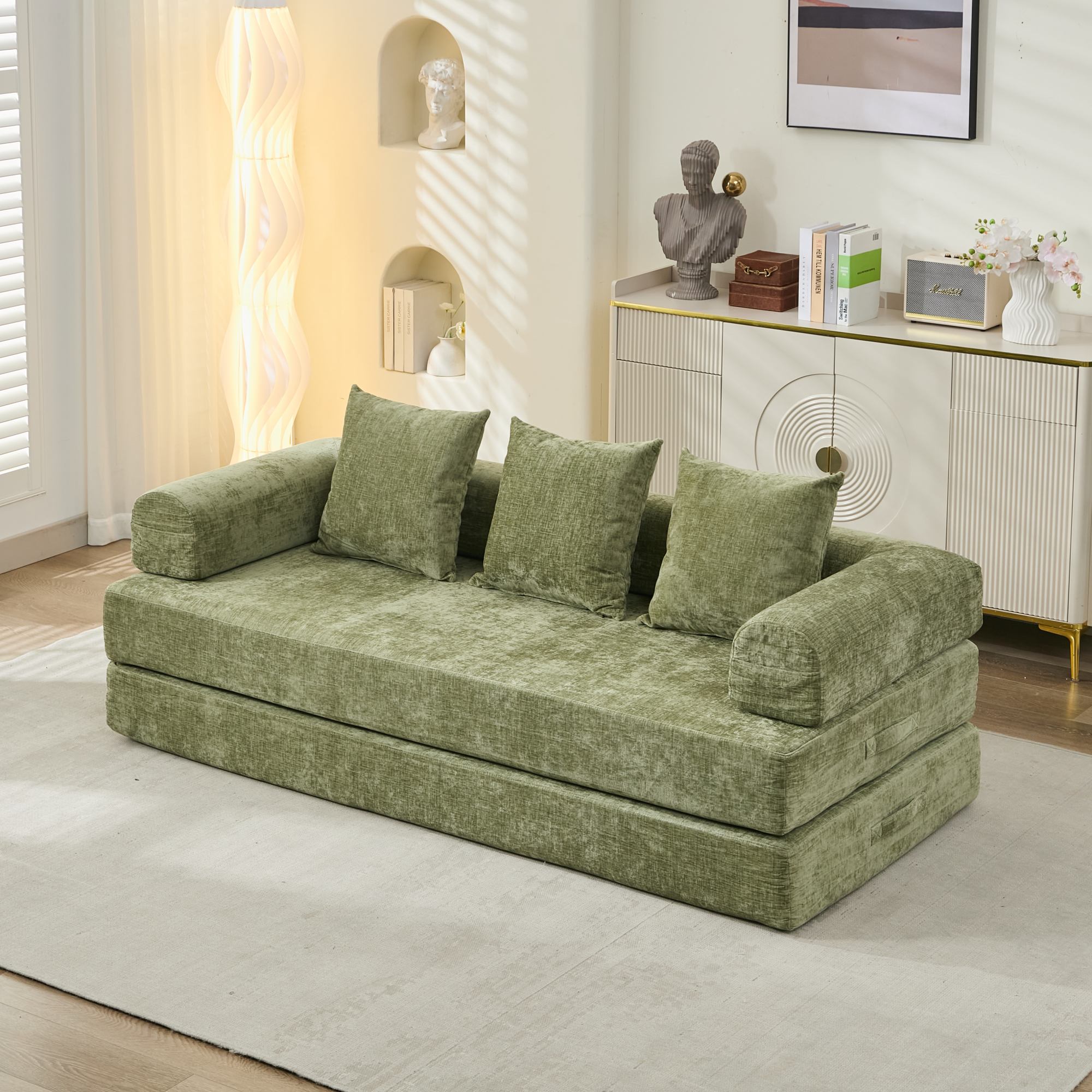 Green Chenille Floor Sofa