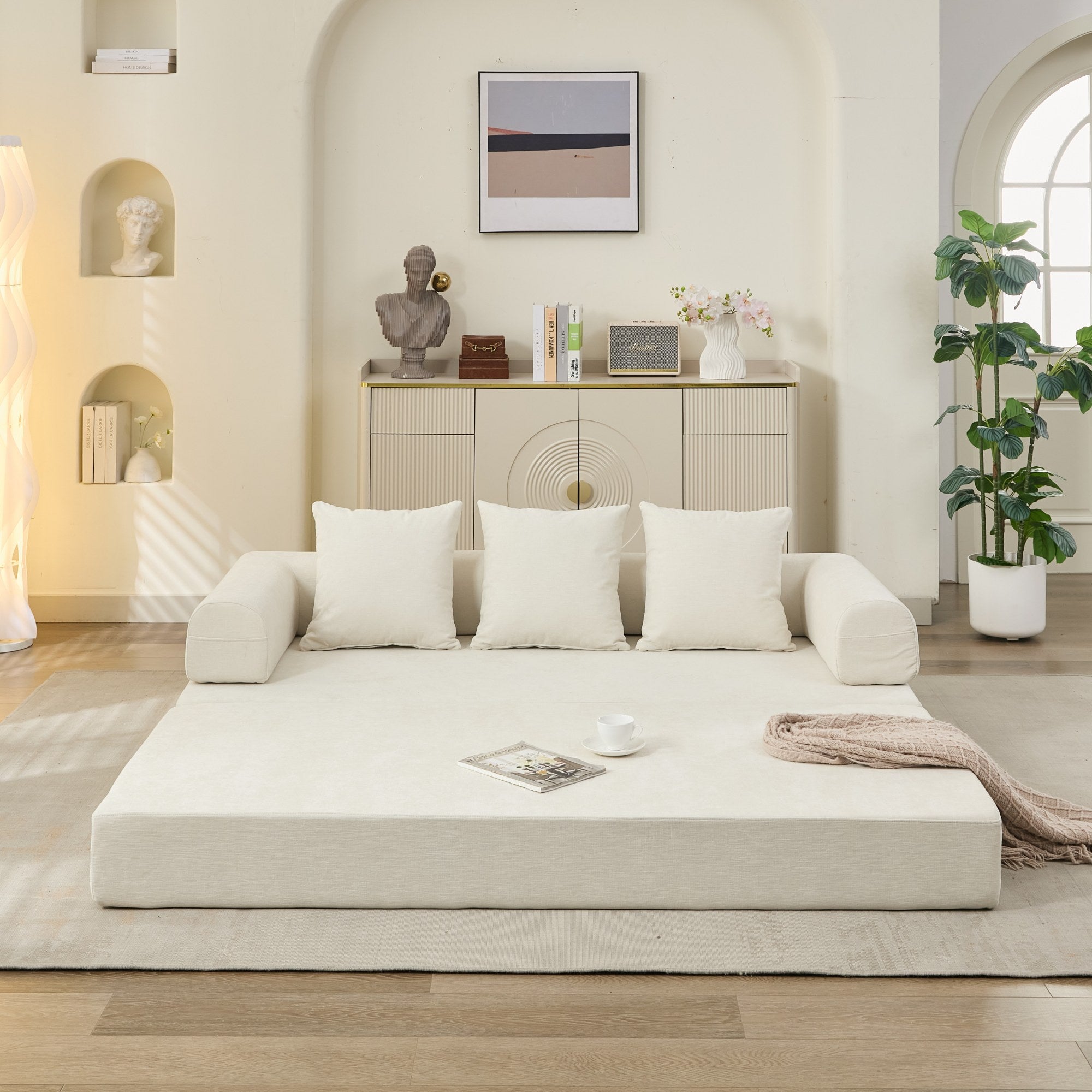 Beige Chenille Floor Sofa