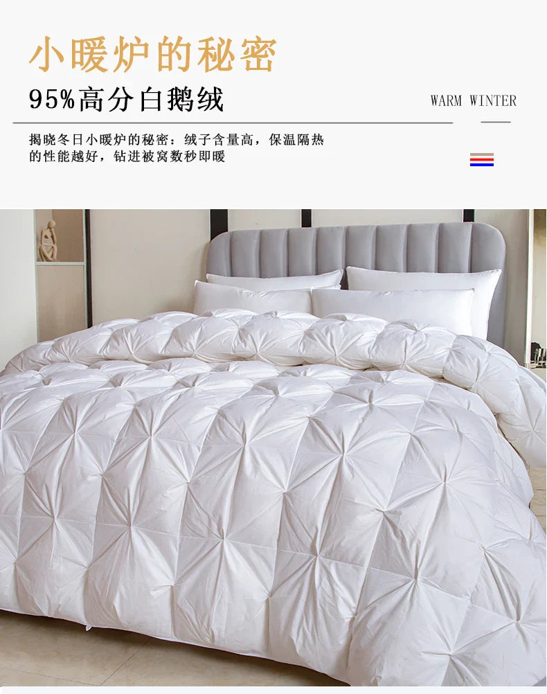 White goose down comforter with diamond quilted pattern filled with 95% high-grade white down for winter use