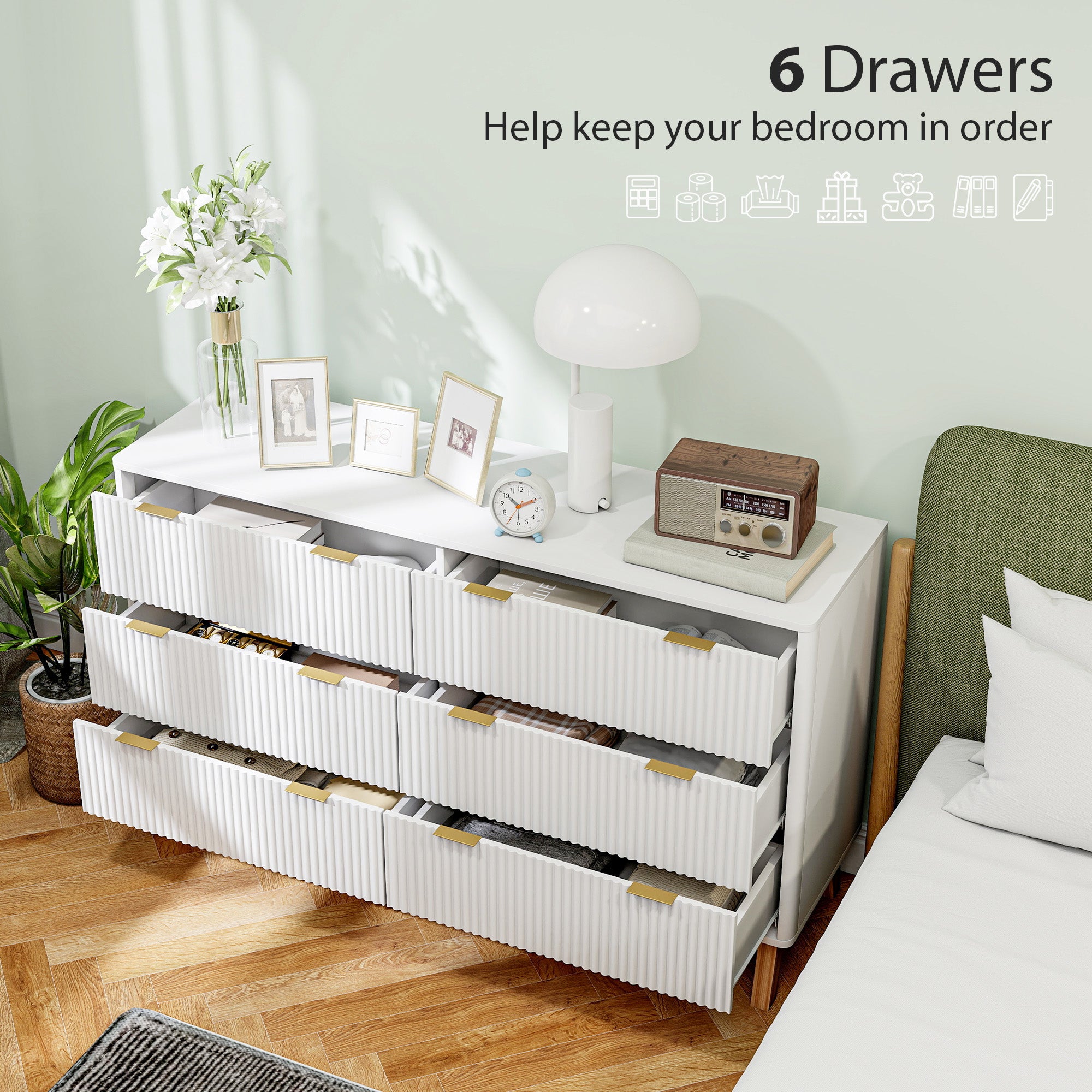 White Fluted Double Dresser