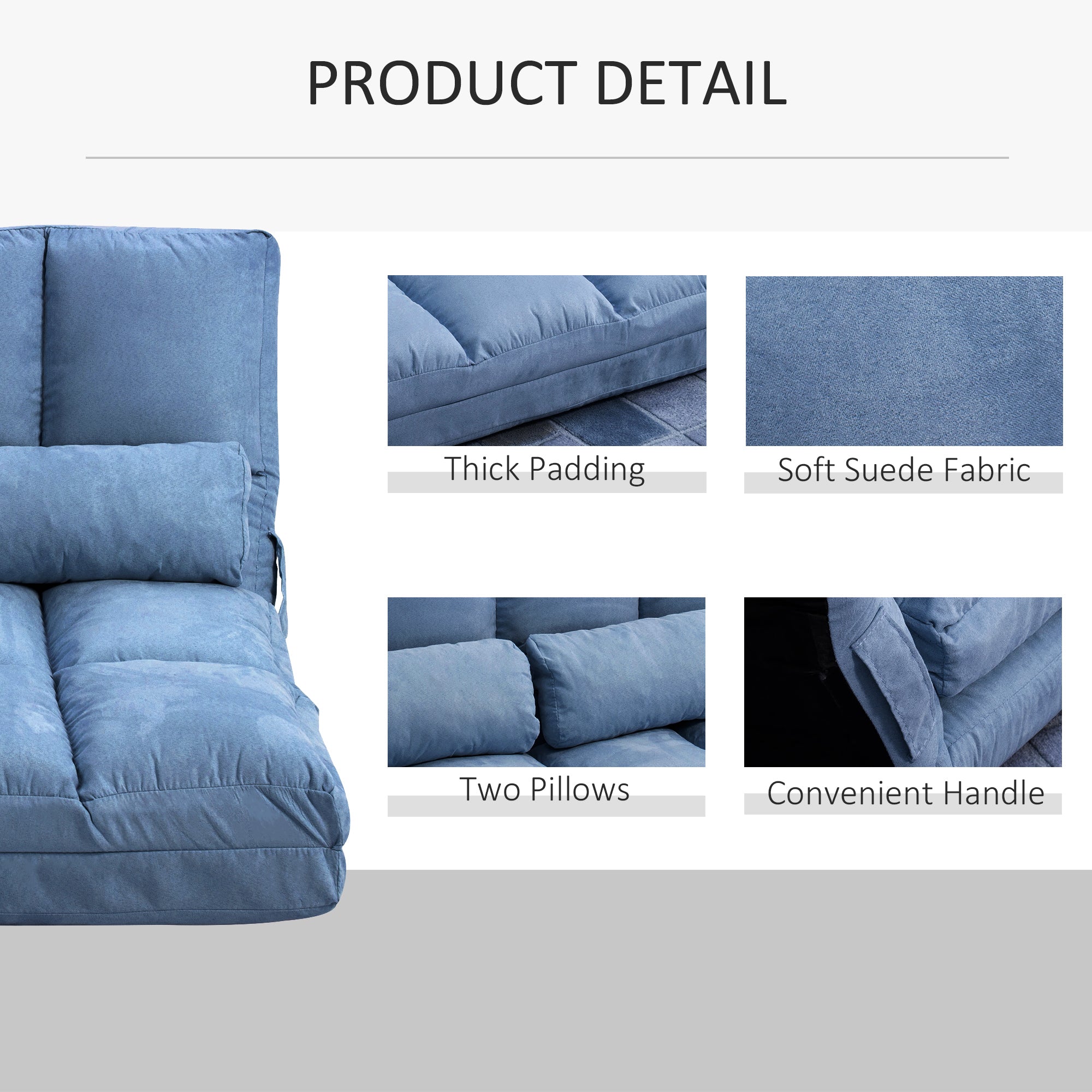 Grey Convertible Floor Sofa Adjustable Headrest
