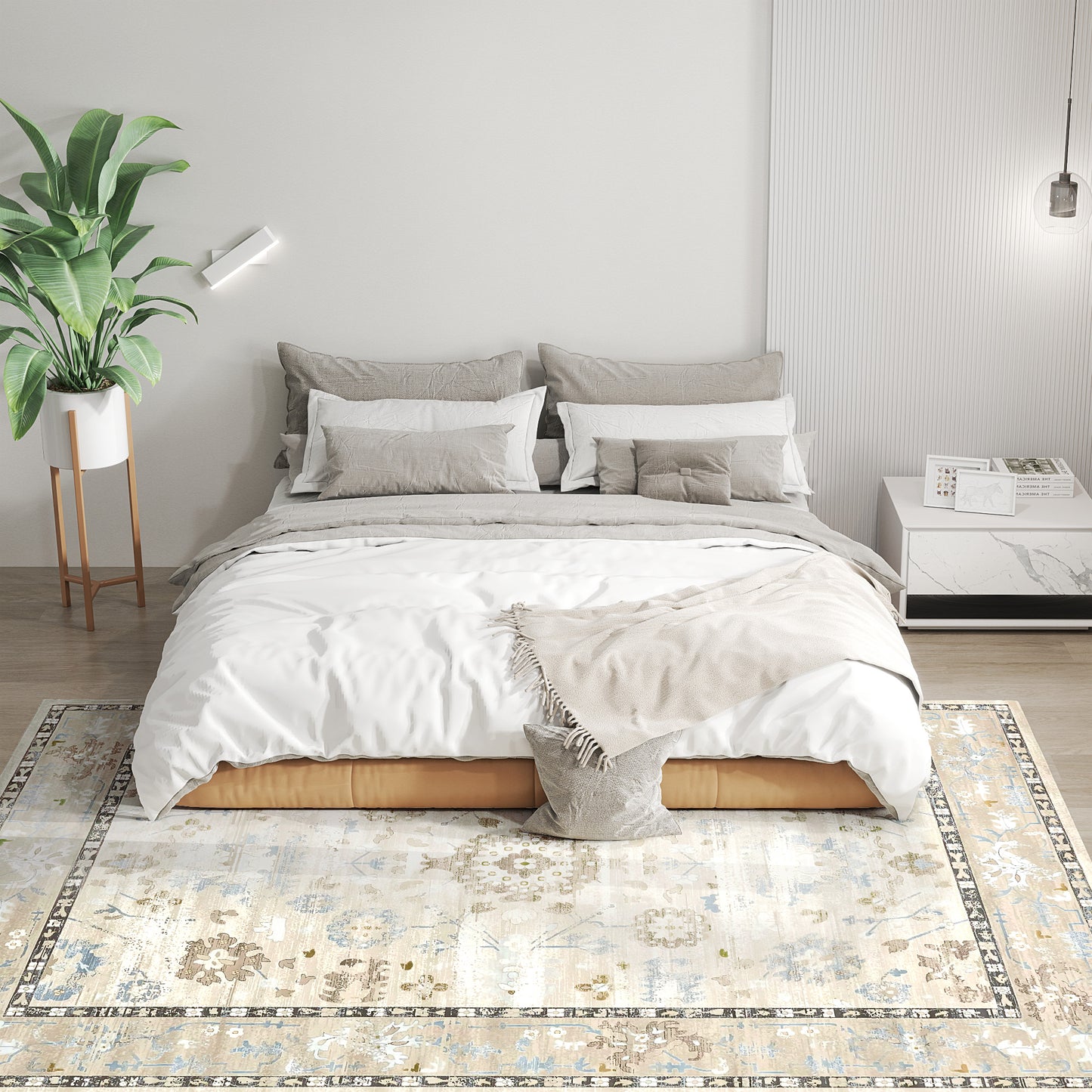 8x10 Area Rug, Indoor Boho Machine Washable Carpet For Living Room, Bedroom, Dining Room, Kitchen, Blue